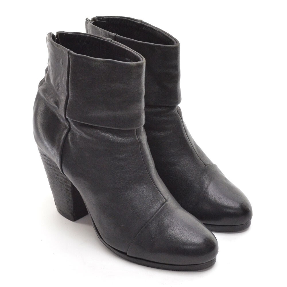 rag & bone Newbury Black Leather Heeled Zip Boots 10